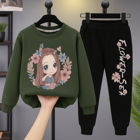 Girls Flower Ring Printed Top And Bottom Set