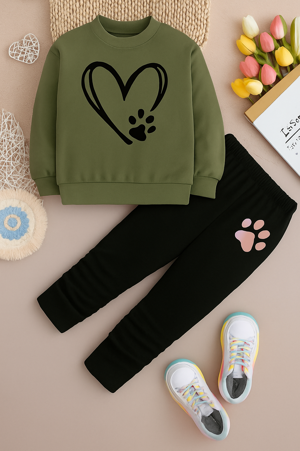 Girls Love Panda Printed Top And Bottom Set