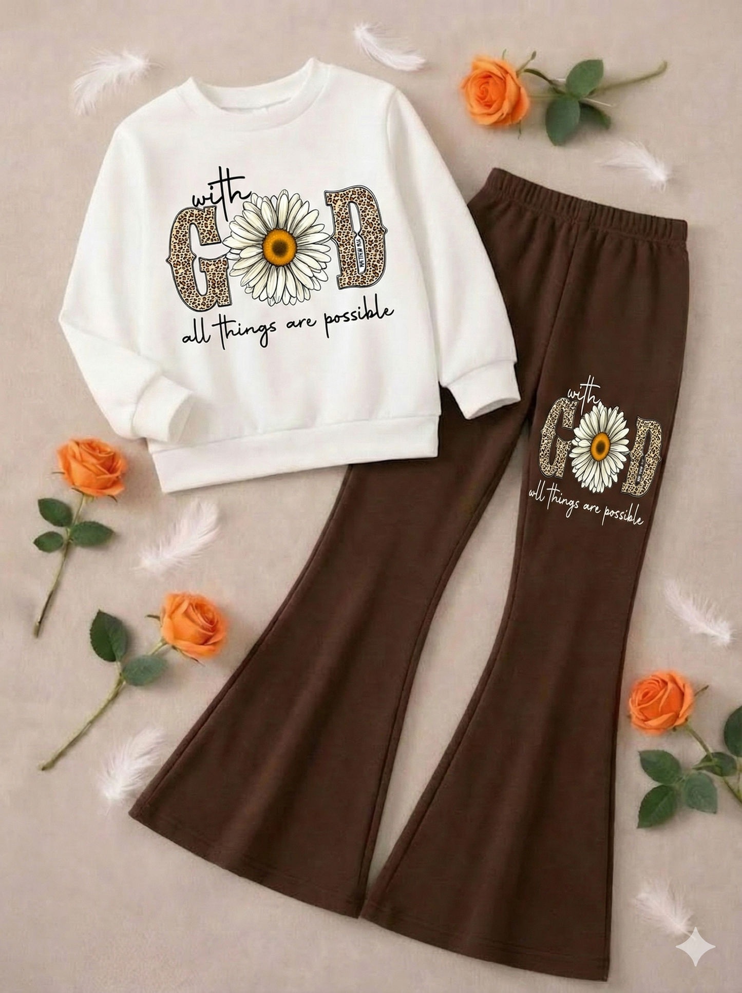 With God Boot Cut Printed Top and Bottom Set