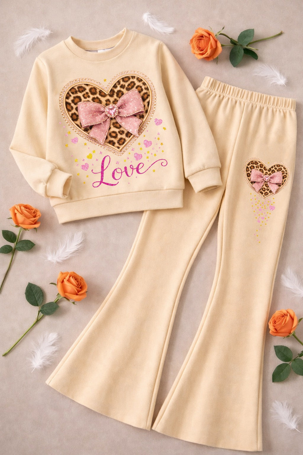 Ribbon Love Boot Cut Printed Top And Bottom Set