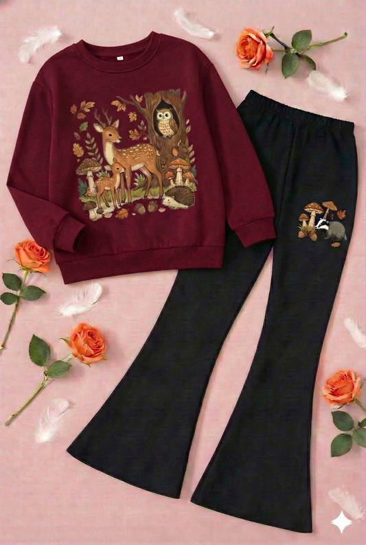 Forest Friends Boot Cut Printed Top And Bottom Set