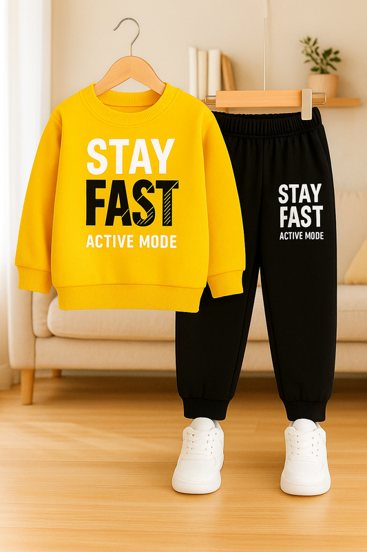 Happy Boys Stay Fast Printed Top And Bottom Set