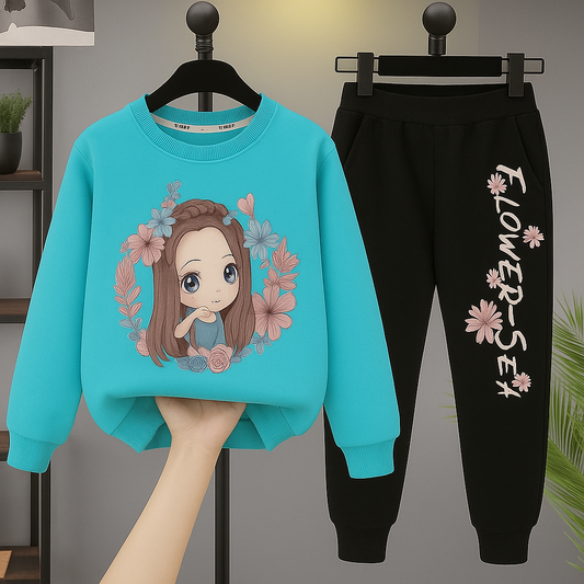 Girls Flower Ring Printed Top And Bottom Set