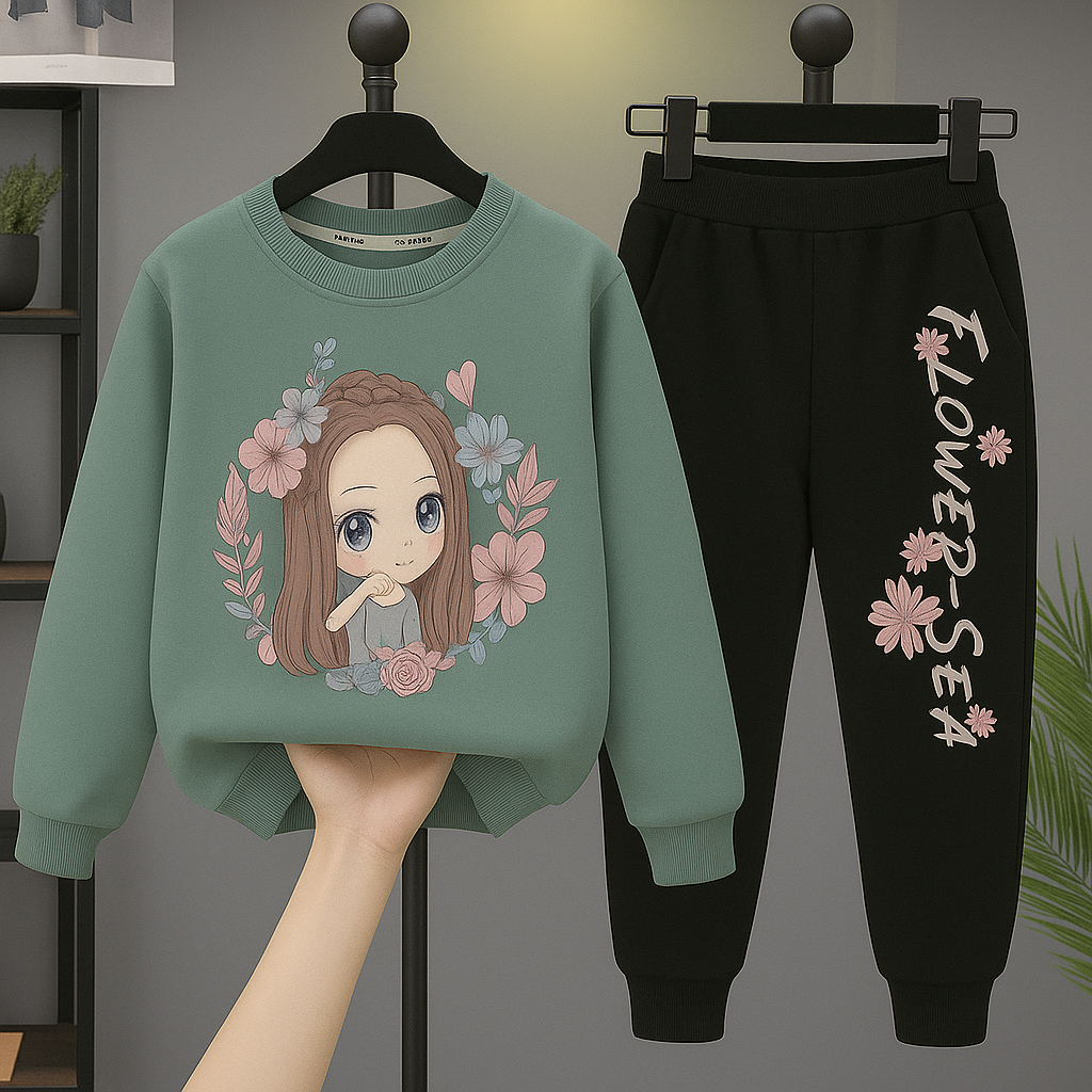 Girls Flower Ring Printed Top And Bottom Set