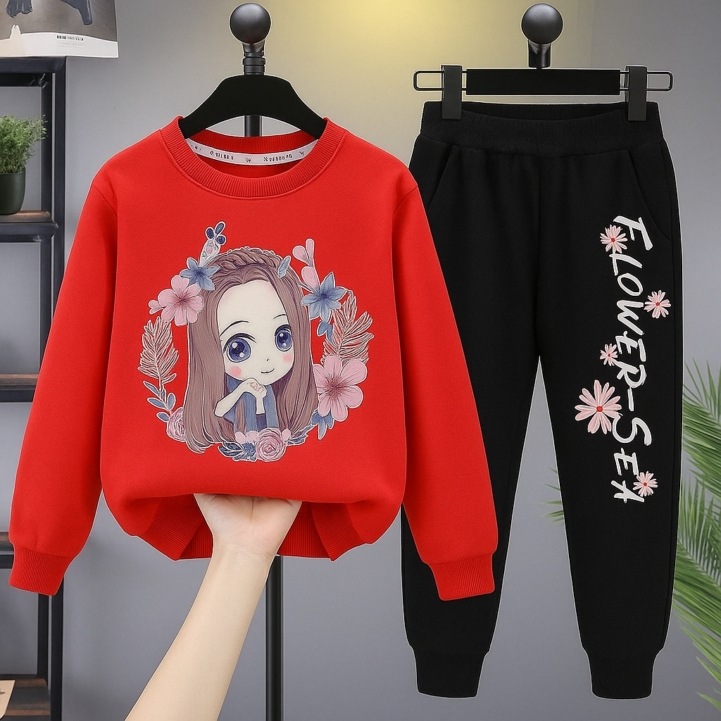 Girls Flower Ring Printed Top And Bottom Set