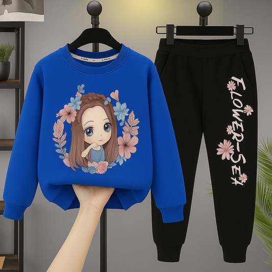 Girls Flower Ring Printed Top And Bottom Set