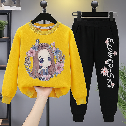 Girls Flower Ring Printed Top And Bottom Set