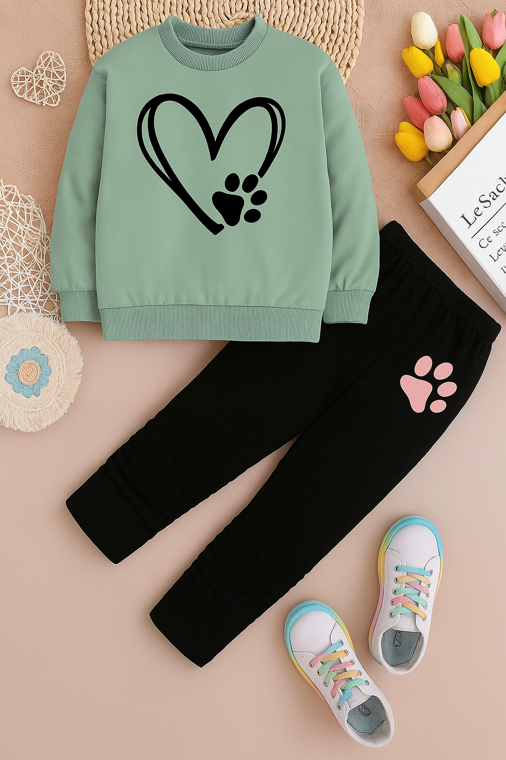 Girls Love Panda Printed Top And Bottom Set