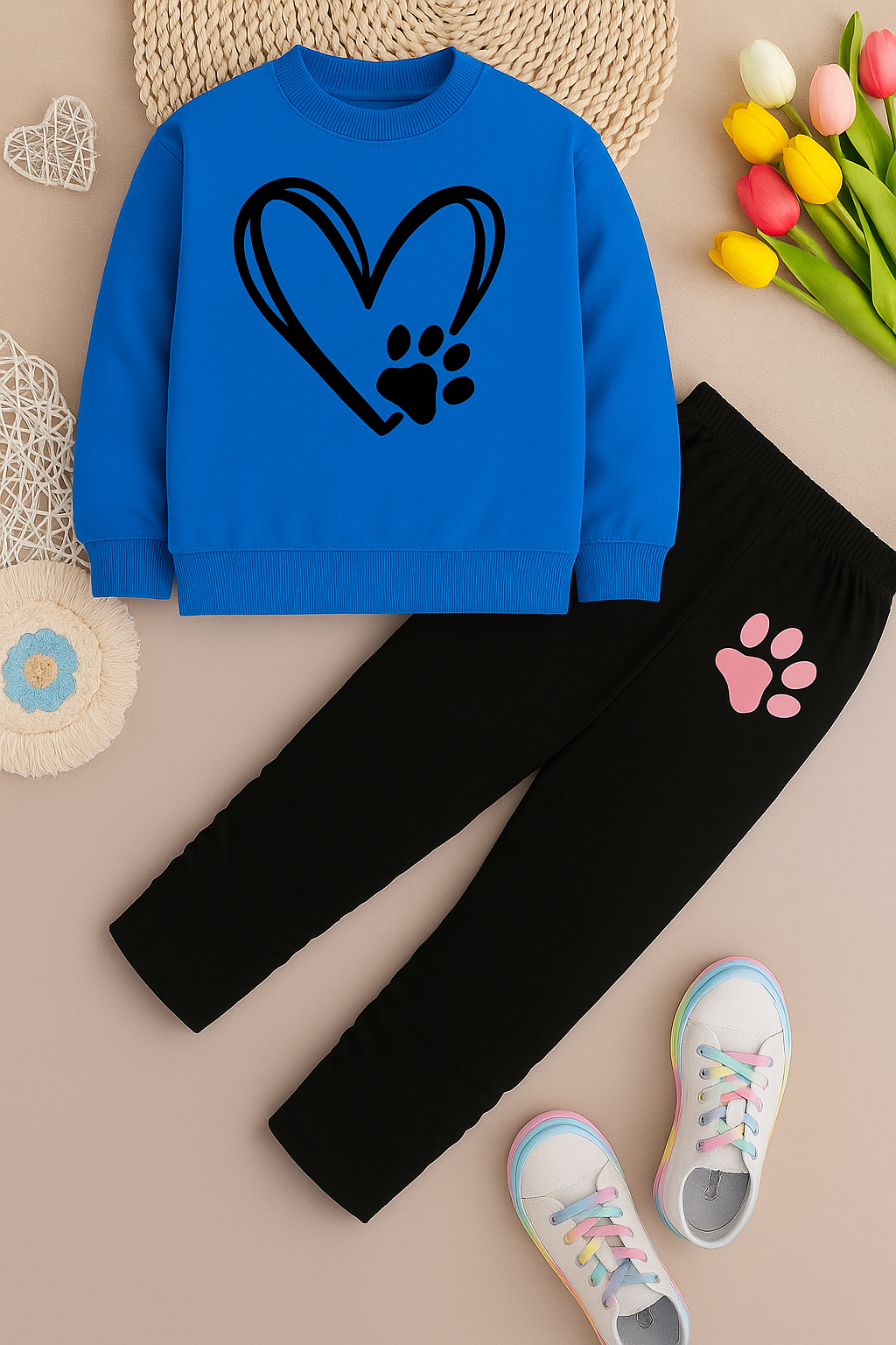 Girls Love Panda Printed Top And Bottom Set