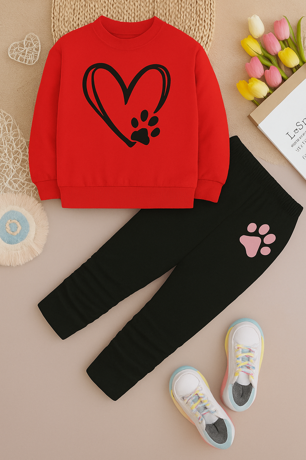 Girls Love Panda Printed Top And Bottom Set