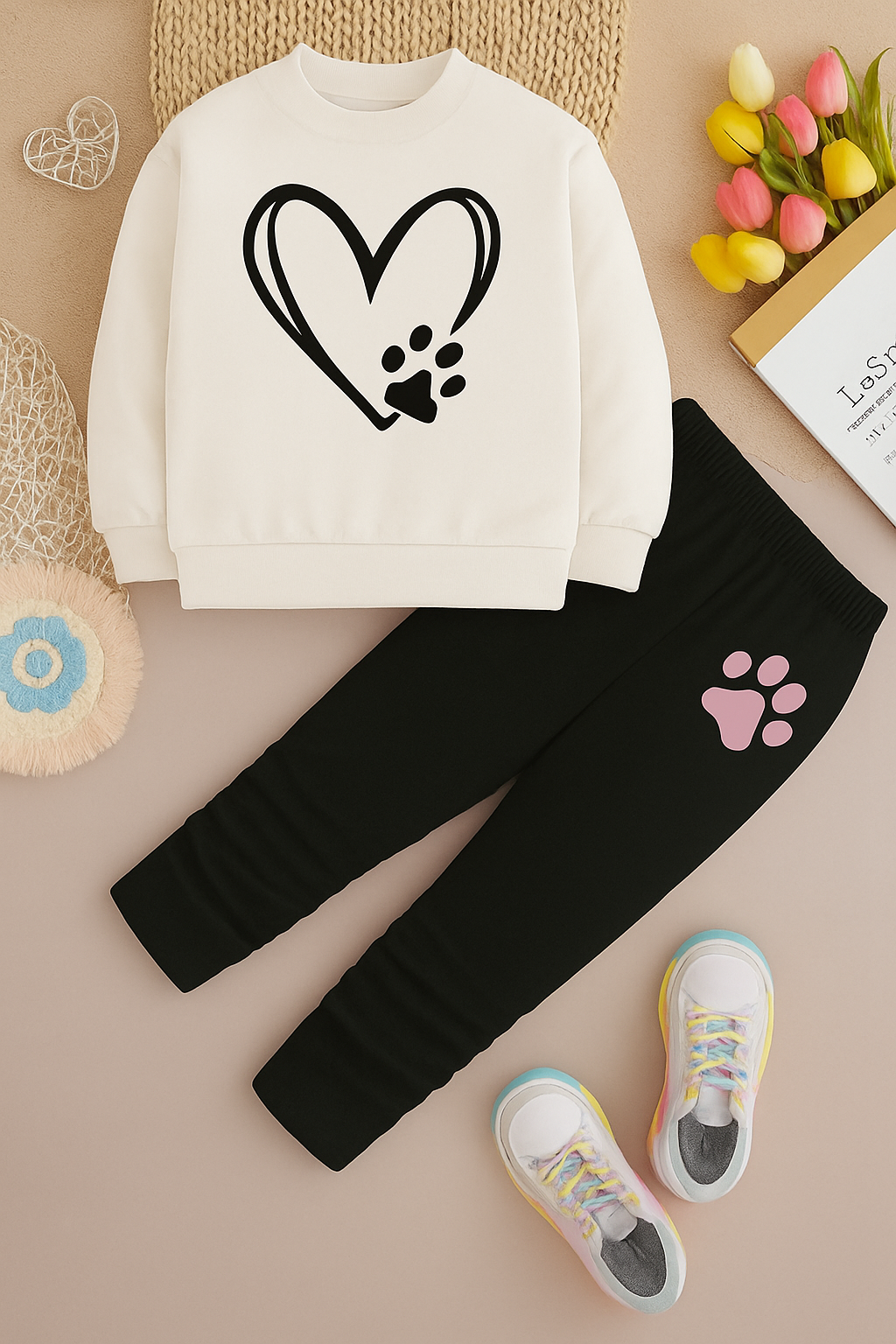 Girls Love Panda Printed Top And Bottom Set