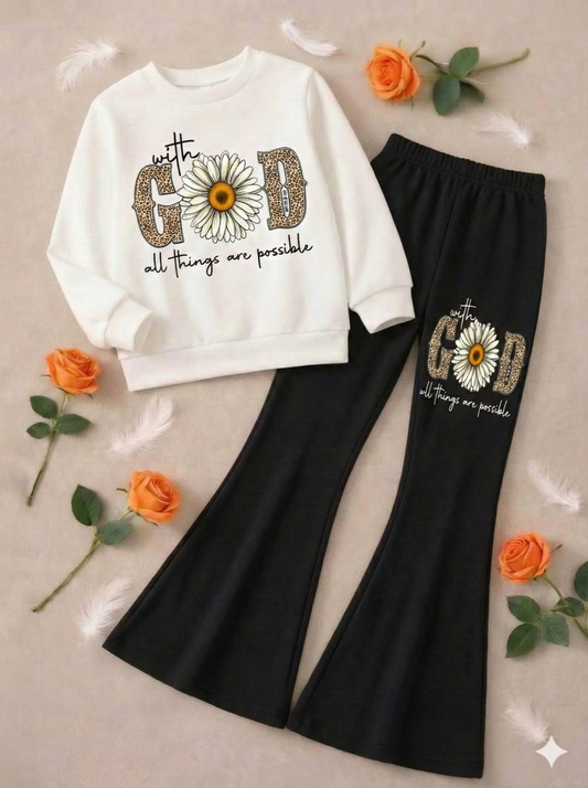 With God Boot Cut Printed Top and Bottom Set