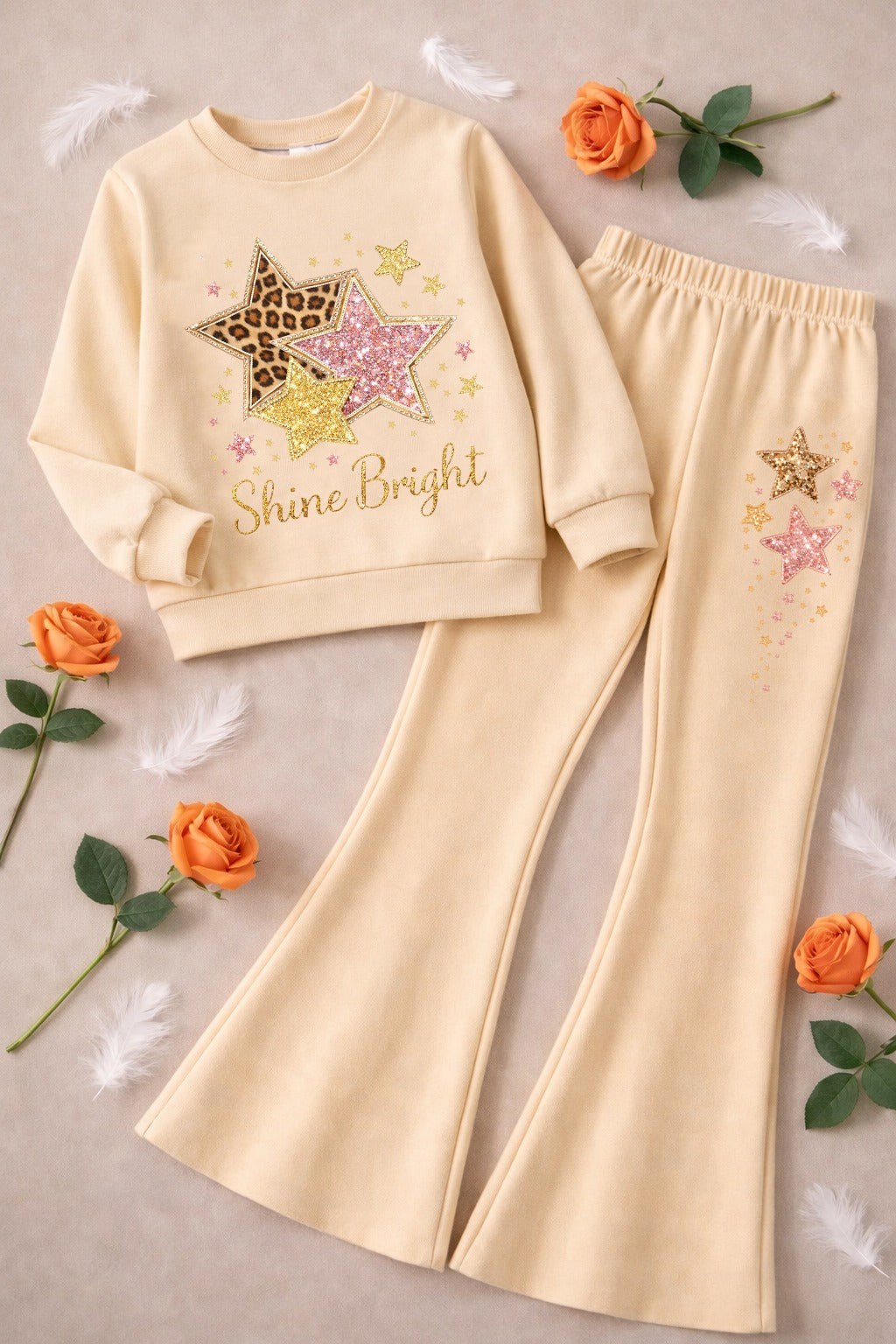 Multi Stars Boot Cut Printed Top And Bottom Set