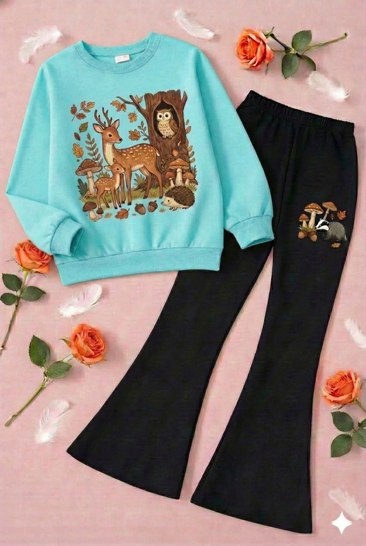 Forest Friends Boot Cut Printed Top And Bottom Set