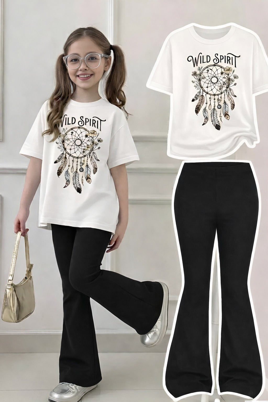 Girls Top & Bottom Combo Set – Round Neck T-Shirt + Flared Pants (Summer)