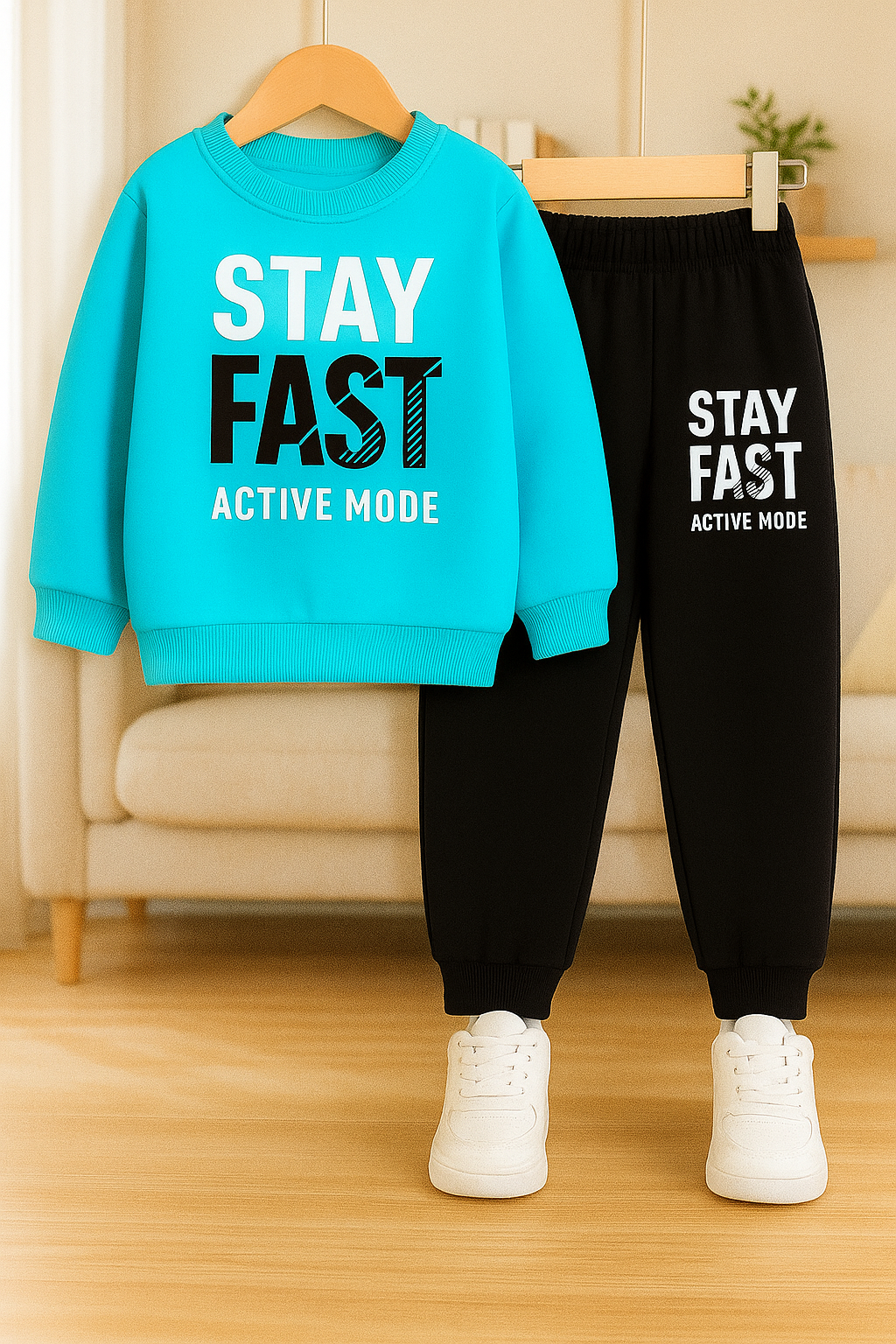Happy Boys Stay Fast Printed Top And Bottom Set