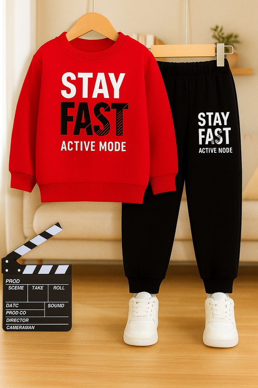 Happy Boys Stay Fast Printed Top And Bottom Set