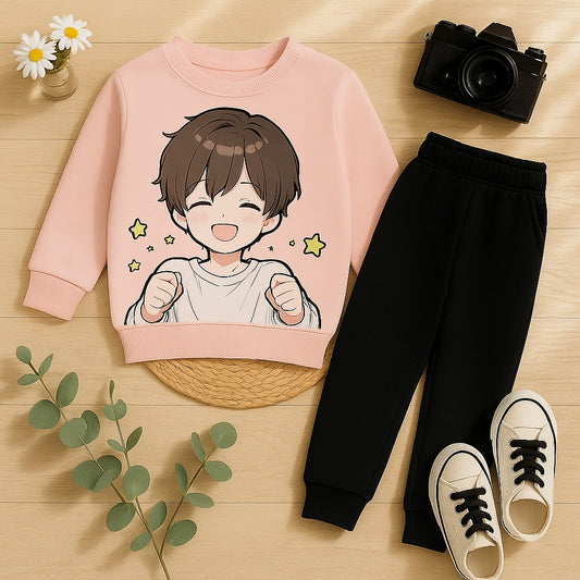 Smiling Boys Printed Top And Bottom Set